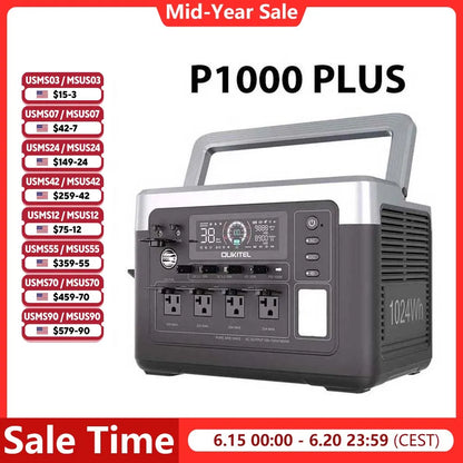 OUKITEL P1000 Plus 1800W Portable Power Station 1024Wh LiFePO4 Solar Generator