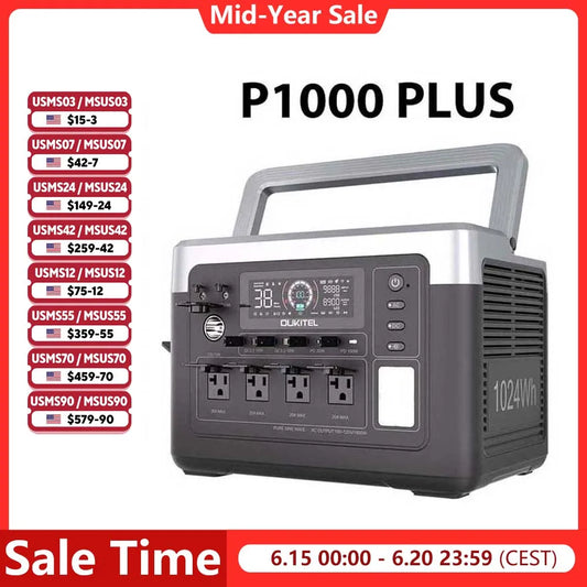 OUKITEL P1000 Plus 1800W Portable Power Station 1024Wh LiFePO4 Solar Generator