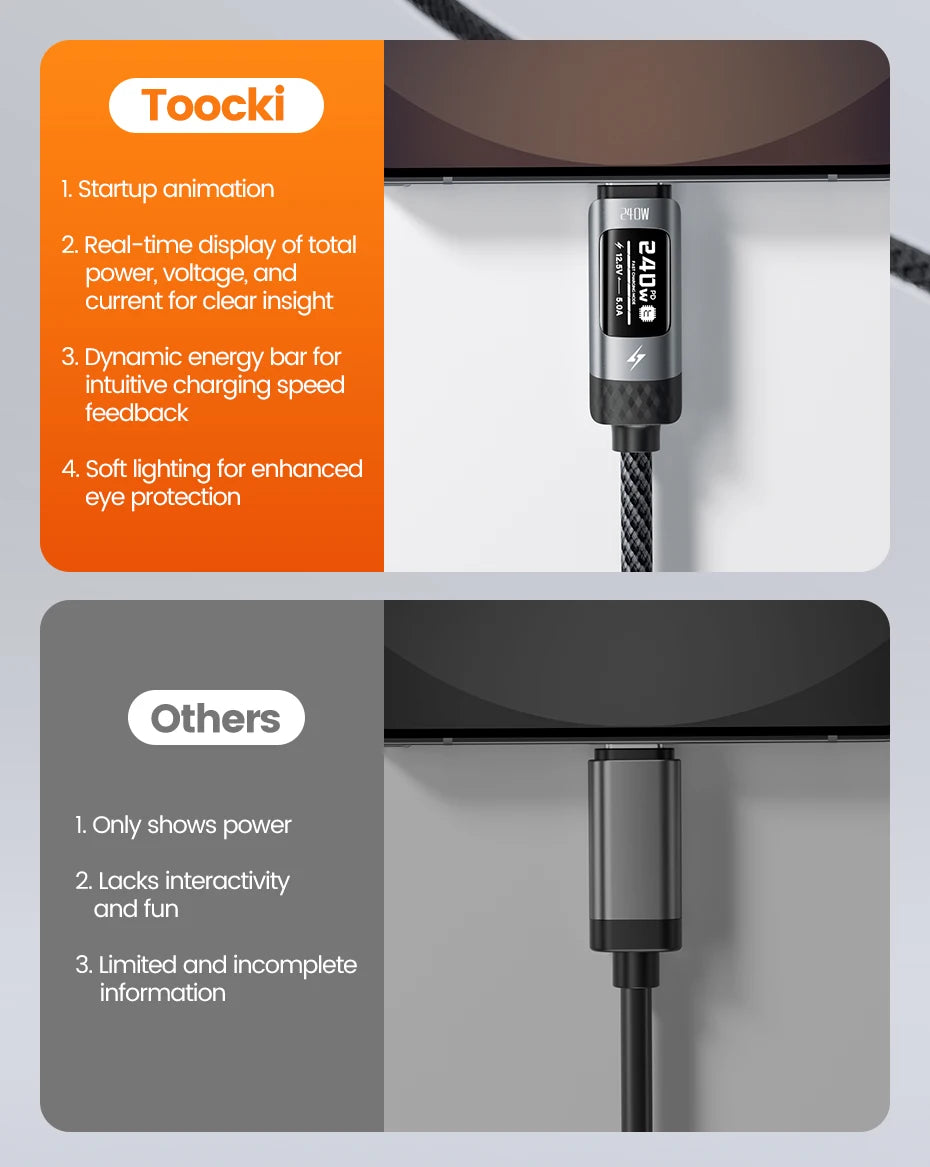 240W USB-C Fast Charging Cable with Real-Time OLED Power Display - 10