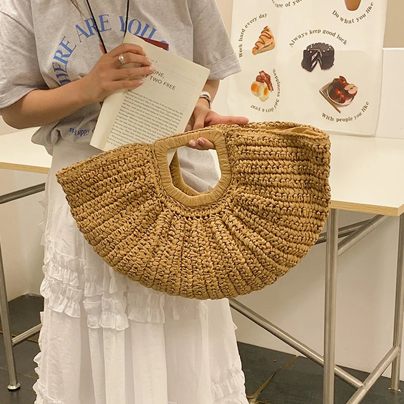 Luxury Half-Moon Straw Tote