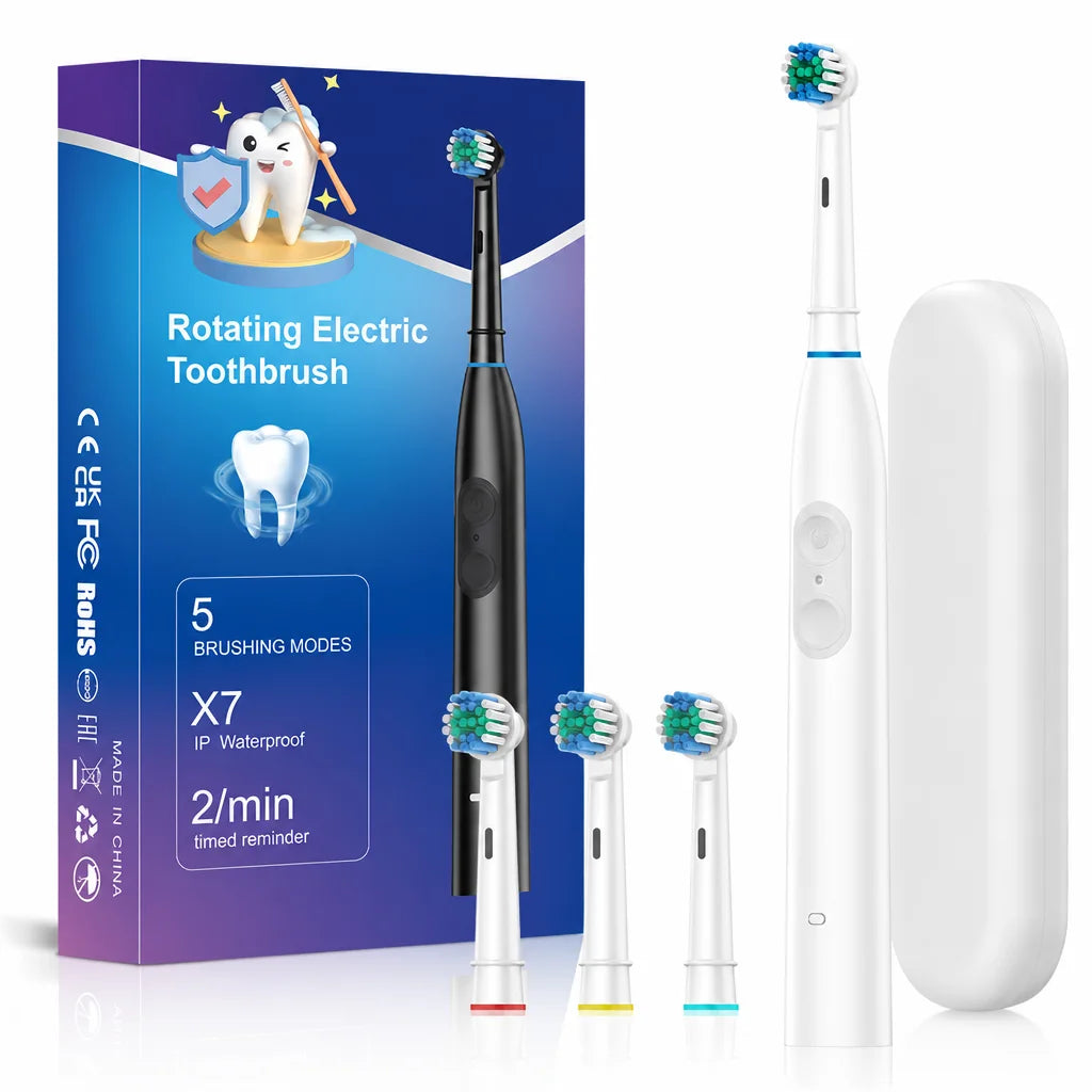 Dual-Button Electric Rotating Toothbrush with 5 Cleaning Modes and Smart Timer