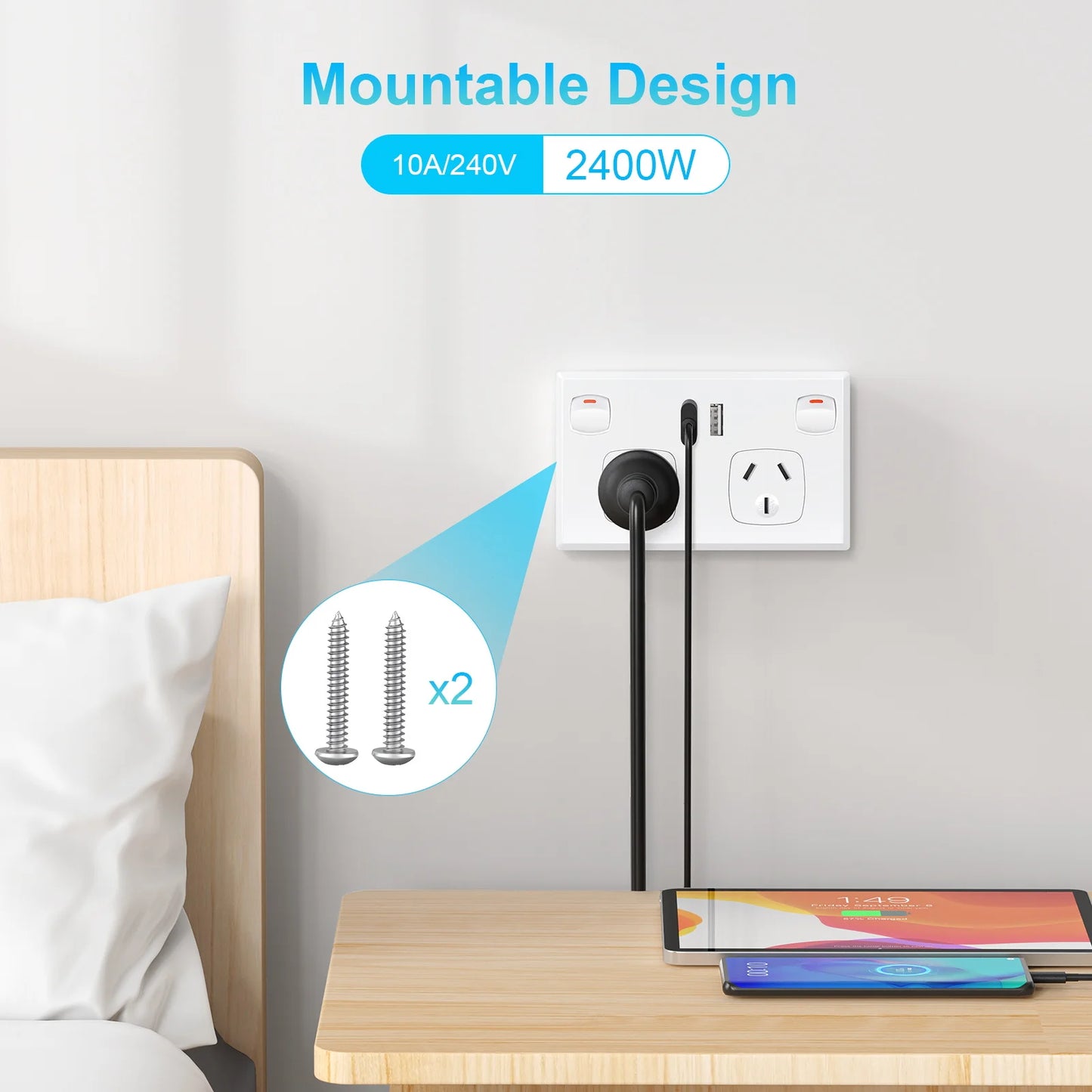 Australian Standard Dual Wall Socket with USB Ports & 2-Gang Switch