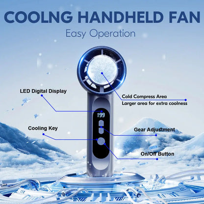 Portable Ice Cooling Handheld Turbo Fan with LED Digital Display