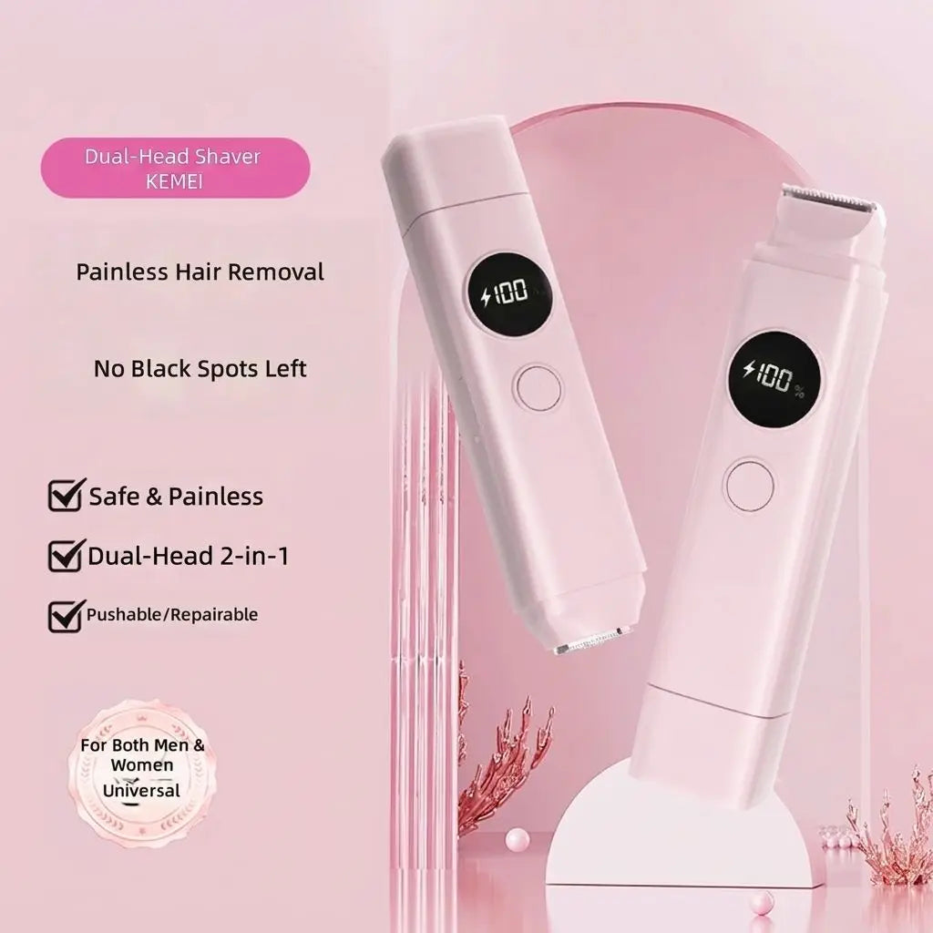 2-in-1 Electric Hair Removal Shaver - Waterproof Painless Trimmer for Face & Body
