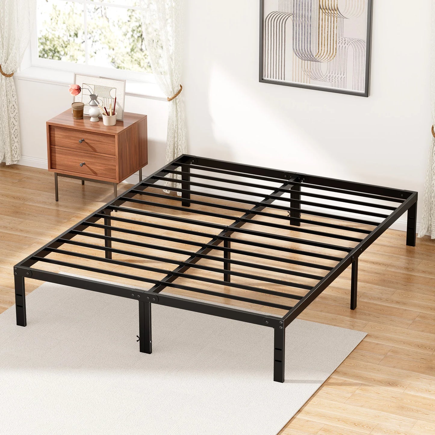 Heavy-Duty Metal Platform Bed Frame - Sturdy Steel Slat Support