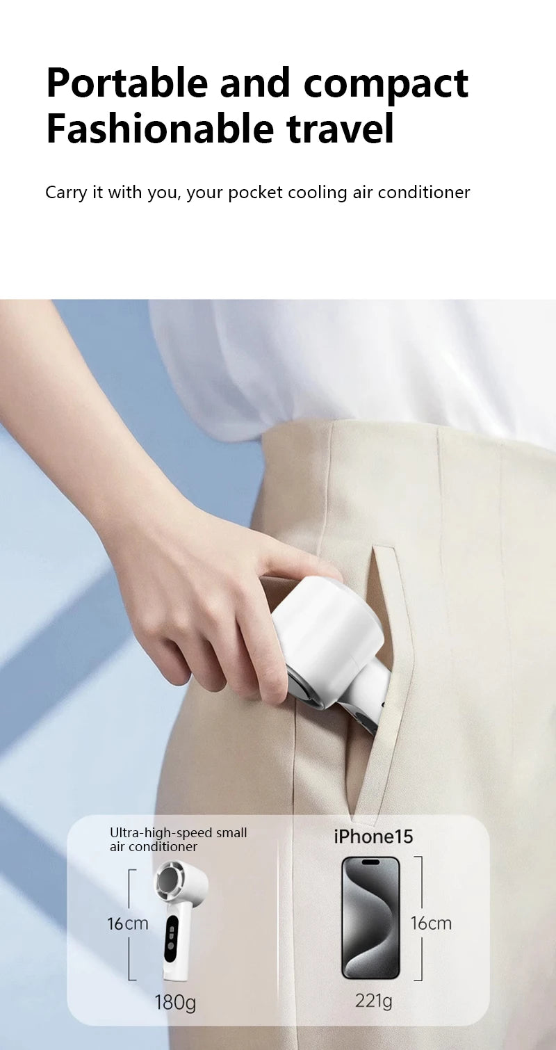 Portable Ice Cooling Handheld Turbo Fan with LED Digital Display - 16