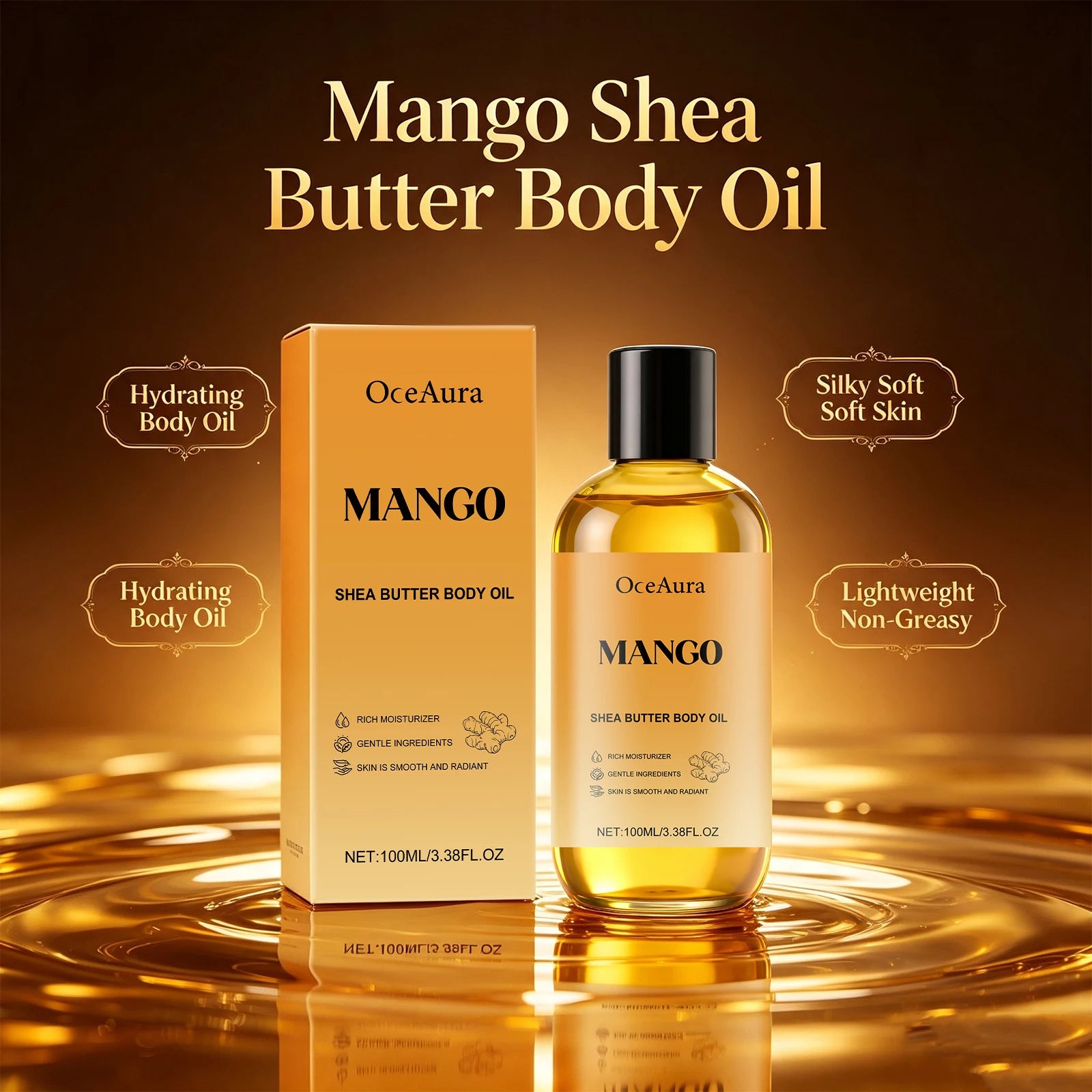 Mango Shea Butter Body Oil - Nourishing Moisturizer for Dry and Rough Skin - 3