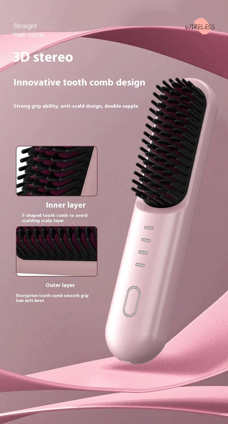 Fast Heating Cordless Hair Straightening Brush - Anti-Frizz Ionic Styling Comb - 20