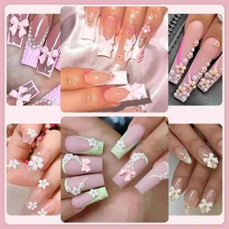 3D Mixed Nail Art Decoration Set - Acrylic Bows, Flowers & Pearl Charms - 12