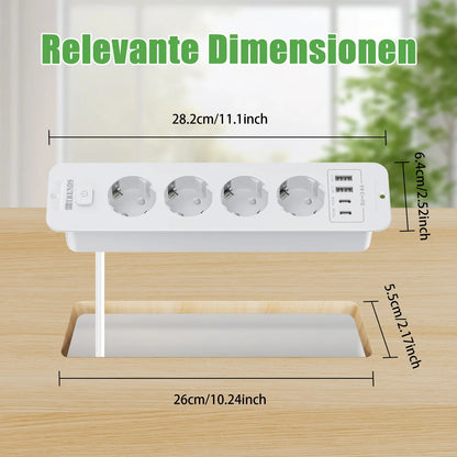 Retractable Desktop Power Strip with 4/6 AC Outlets, USB-C & PD 20W Fast Charge