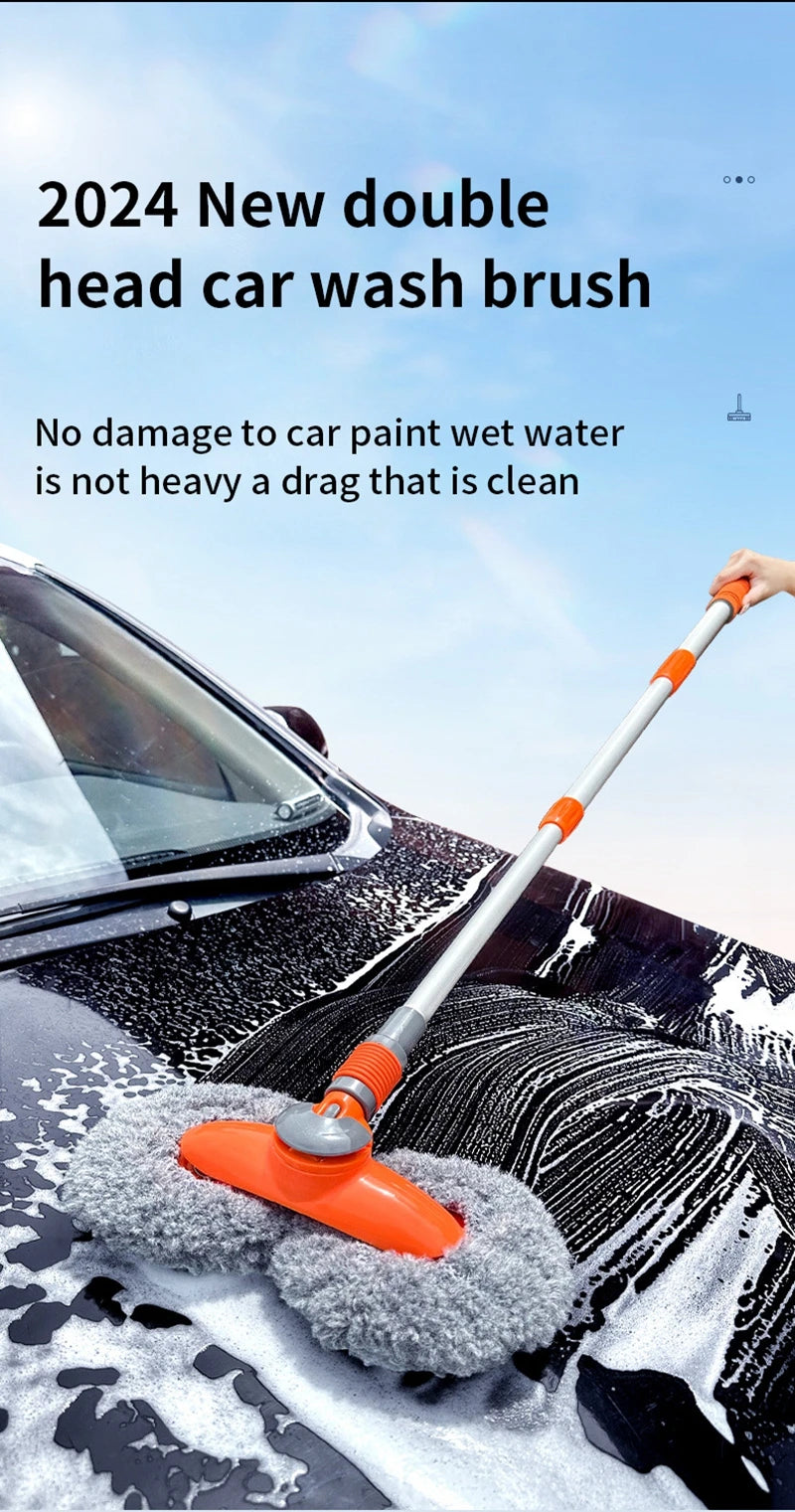 Double Head Telescopic Car Wash Mop - Microfiber Chenille Brush