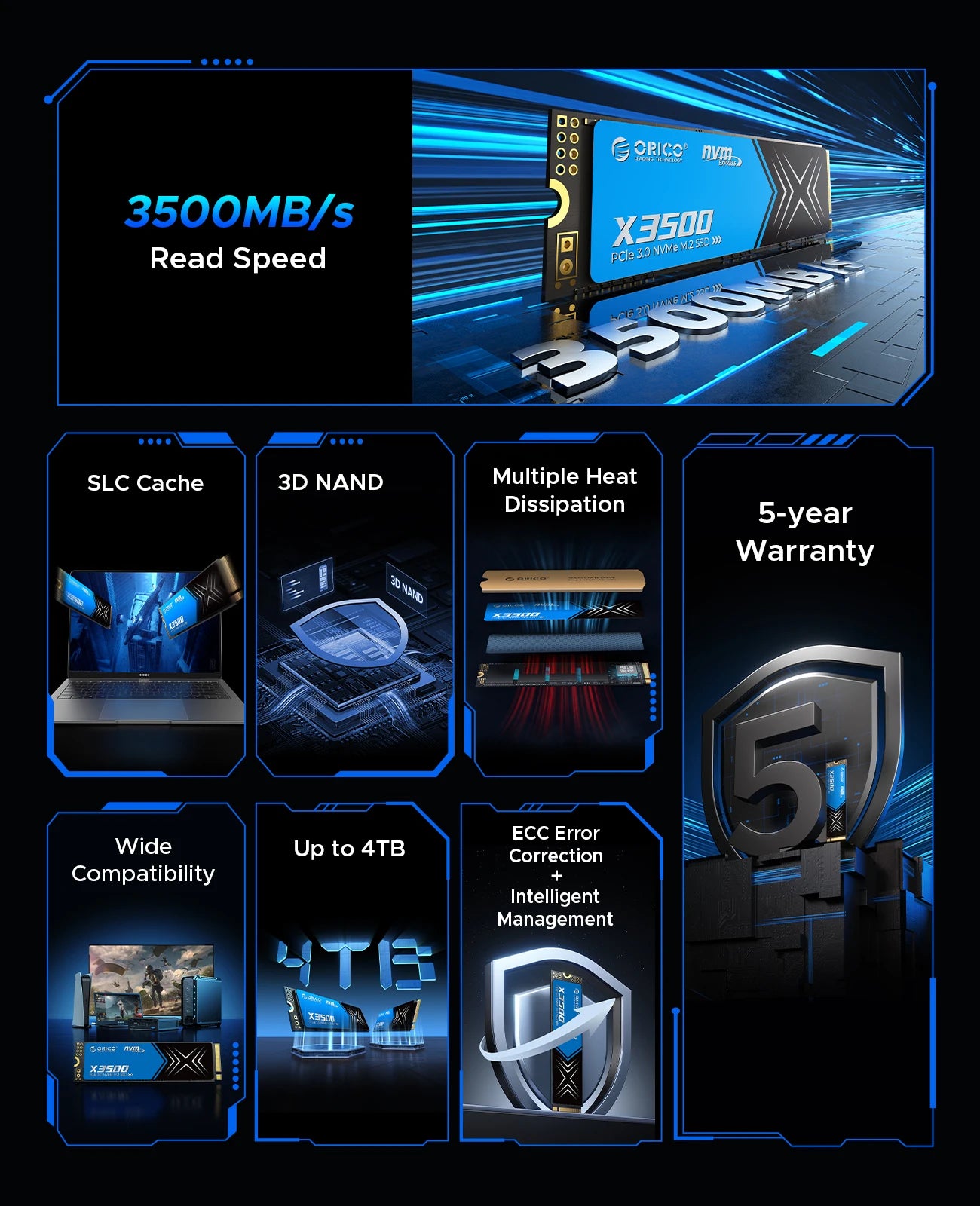 ORICO 2TB M.2 NVMe PCIe 3.0 SSD – Fast 3500MB/s Internal Drive for PC & Laptop - 8