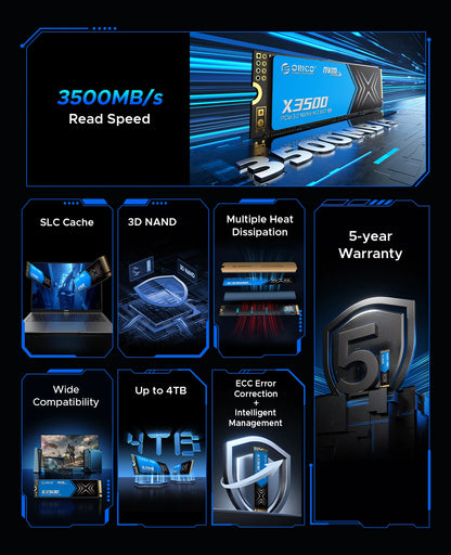 ORICO 2TB M.2 NVMe PCIe 3.0 SSD – Fast 3500MB/s Internal Drive for PC & Laptop