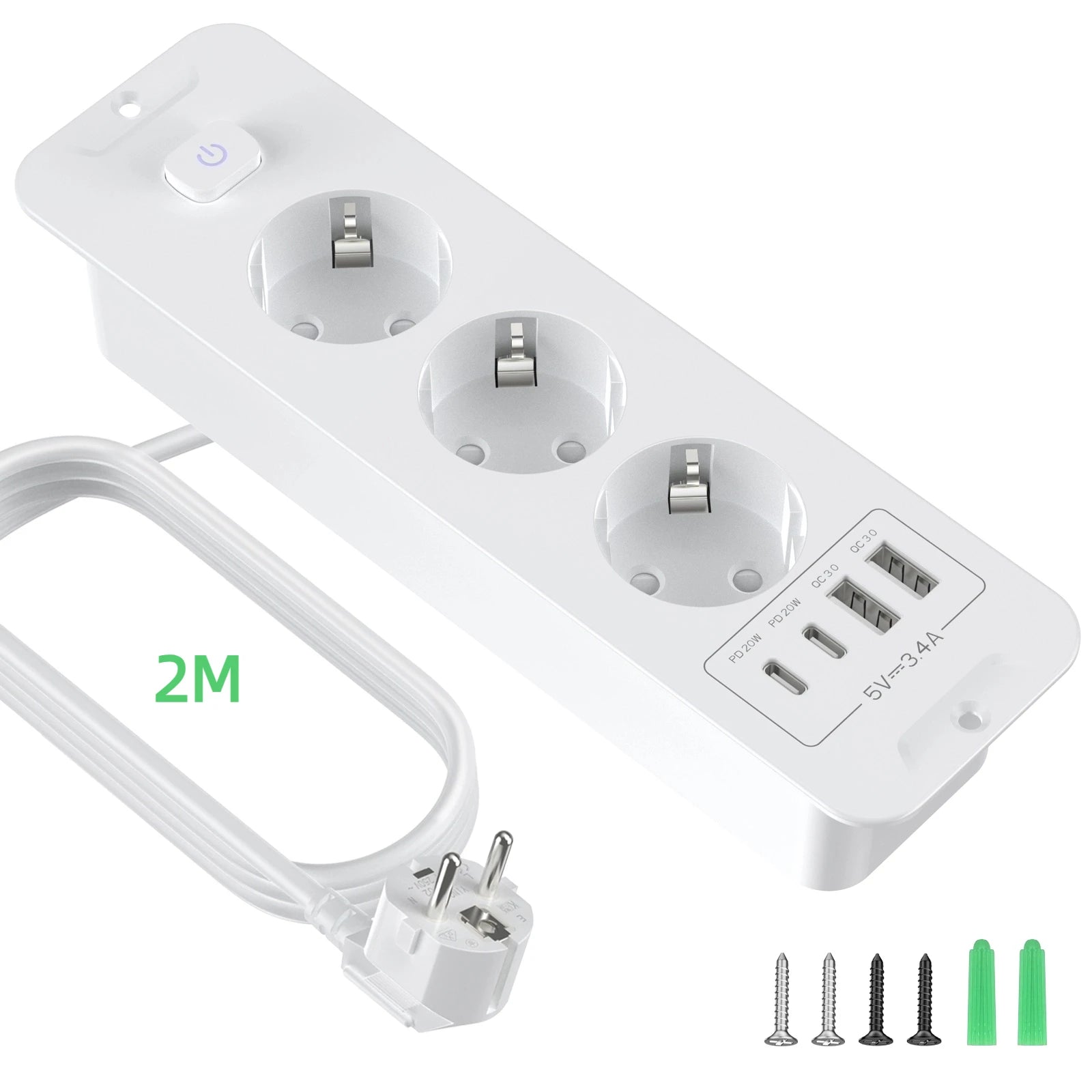7-in-1 Ultra-Thin Desktop Power Strip with 20W USB-C Fast Charging - 23