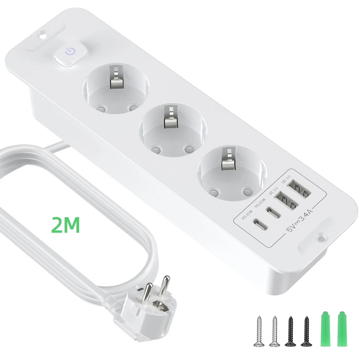 7-in-1 Ultra-Thin Desktop Power Strip with 20W USB-C Fast Charging