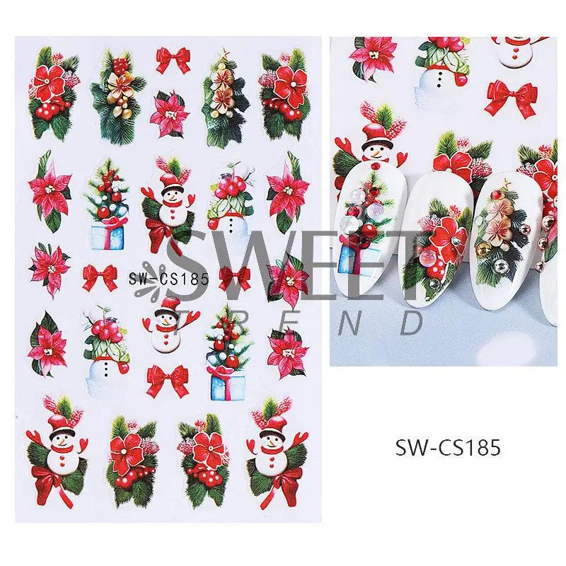 3D Christmas Nail Art Stickers - Festive Snowman & Snowflake Manicure Decals - 24