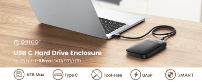 ORICO 2.5" USB 3.1 Type-C HDD/SSD Enclosure - 6Gbps Portable Hard Drive Case