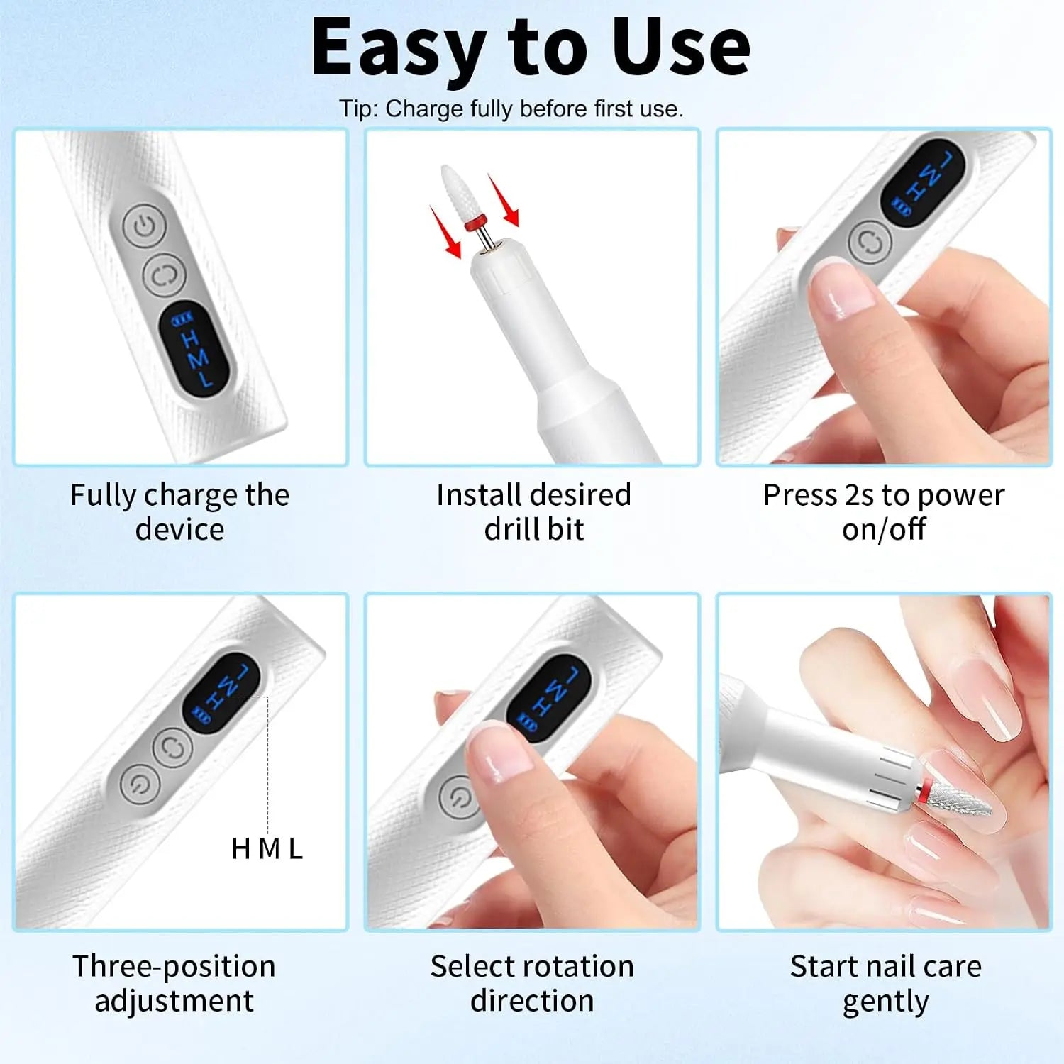 5-in-1 Cordless Electric Nail Drill Set for Professional Home Manicures - 5