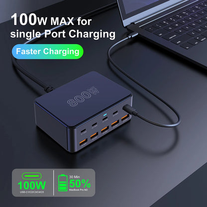 100W GaN Desktop Fast Charging Station - 10-Port USB-C & USB-A Power Hub