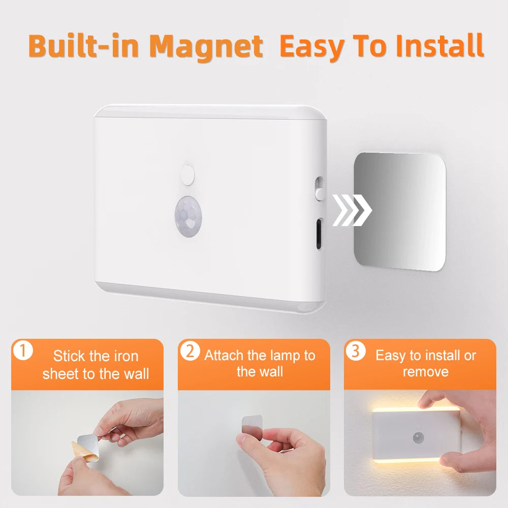 Rechargeable Motion Sensor LED Wall Sconce - Dimmable Color-Changing Night Light - 3