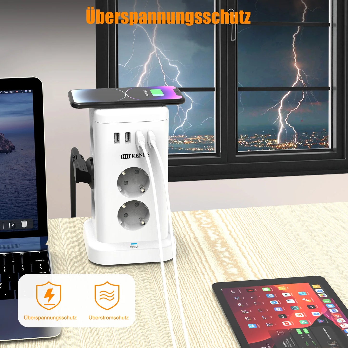 15-in-1 Vertical Power Strip Tower with USB-C & Wireless Charging