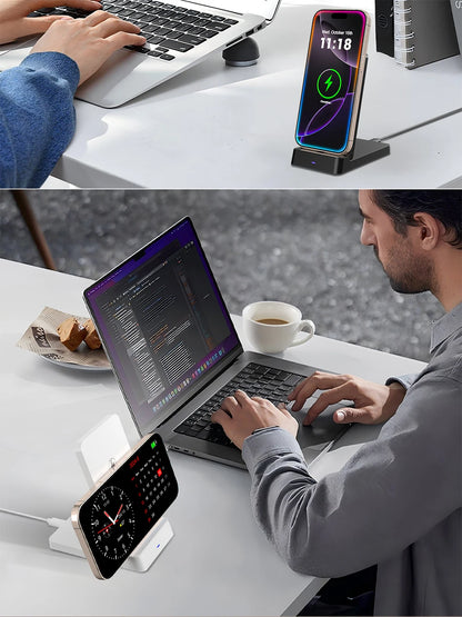 15W Foldable Fast Wireless Charging Stand - Magnetic Phone Desktop Holder