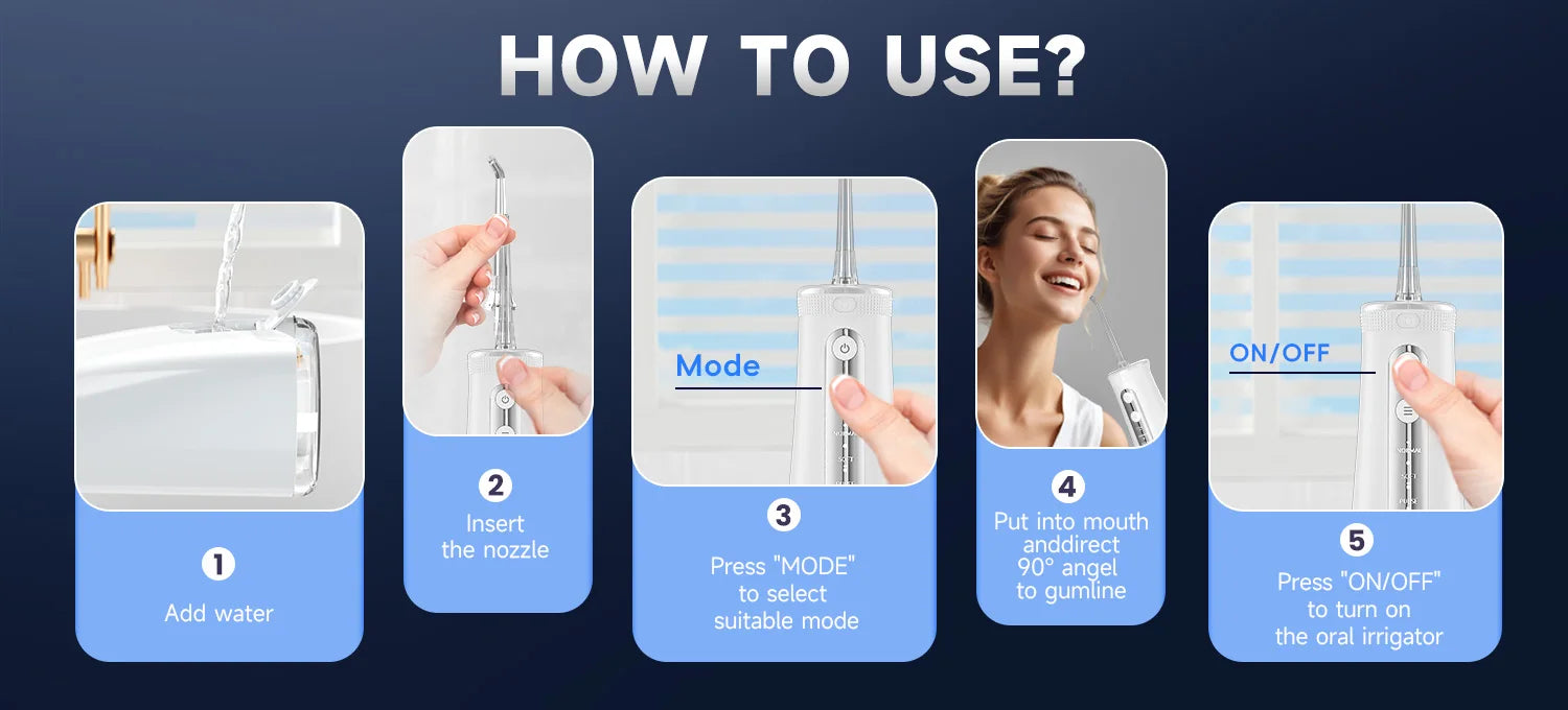 Electric Cordless Water Flosser - Portable Oral Irrigator with 4 Cleaning Modes - 13