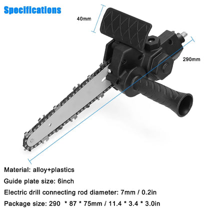 6-Inch Electric Drill to Chainsaw Adapter - Portable Mini Saw Attachment for Woodworking