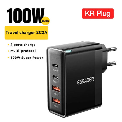 100W GaN Fast Charger - 4-Port USB-C Desktop Power Adapter for Laptop & Phone