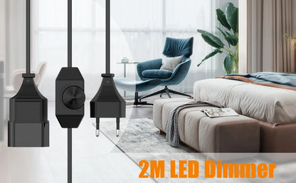 EU LED Dimmer Power Cord - 2m Rotary Dimmable Cable for LED Lamps
