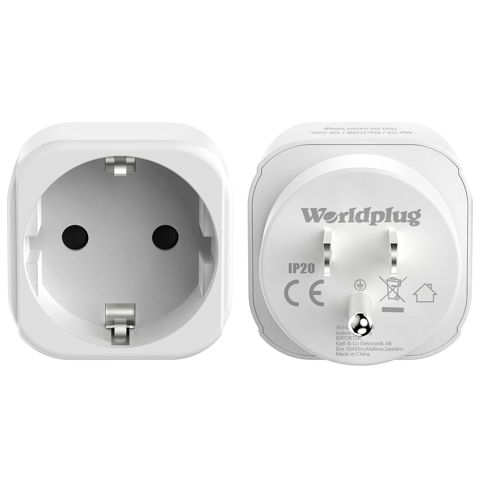 Universal Travel Plug Adapter 2-Pack - Convert EU to US, IT, CH, SA - 14