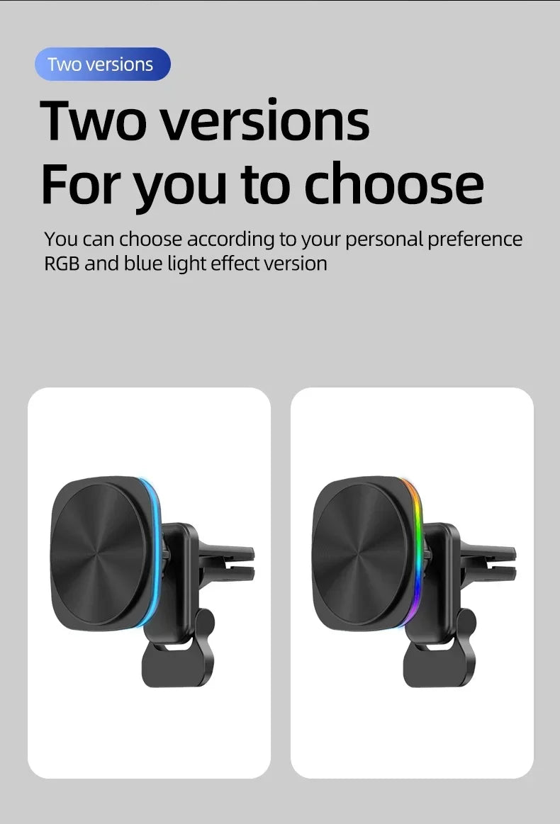 Magnetic Wireless Car Charger & Phone Mount - 15W Fast Charging Station