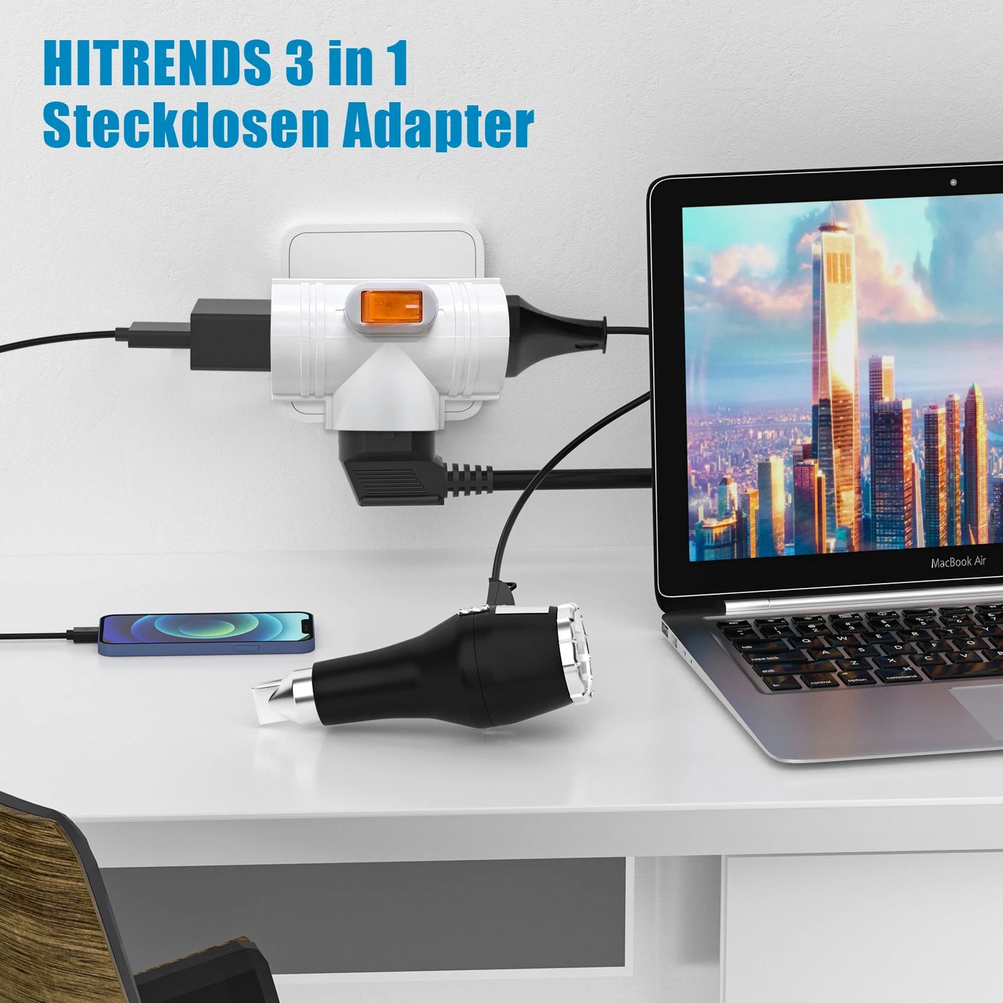 3-Way EU Plug Adapter - 250V 16A Power Socket Extender for Home & Travel