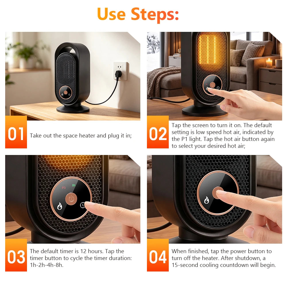 Portable Electric Ceramic Space Heater for Home Office Quiet Fast Heating - 14