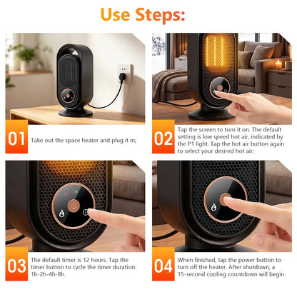 Portable Electric Ceramic Space Heater for Home Office Quiet Fast Heating