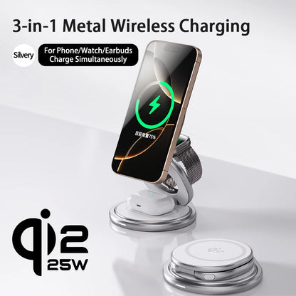 Qi2.2 25W 3-in-1 Magnetic Wireless Charging Station for iPhone & Watch