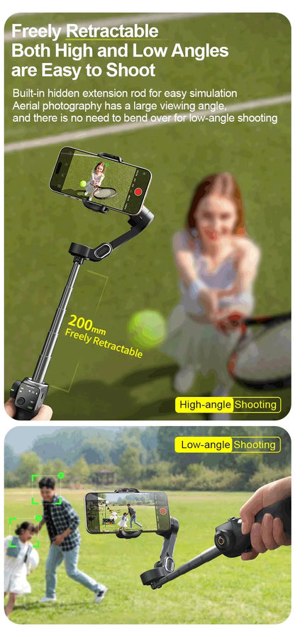 3-Axis Phone Gimbal Stabilizer with Tripod, Extension Rod & Face Tracking