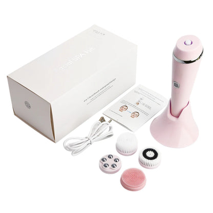 4-in-1 Electric Facial Cleansing Brush - Waterproof Rechargeable Skin Spa Kit