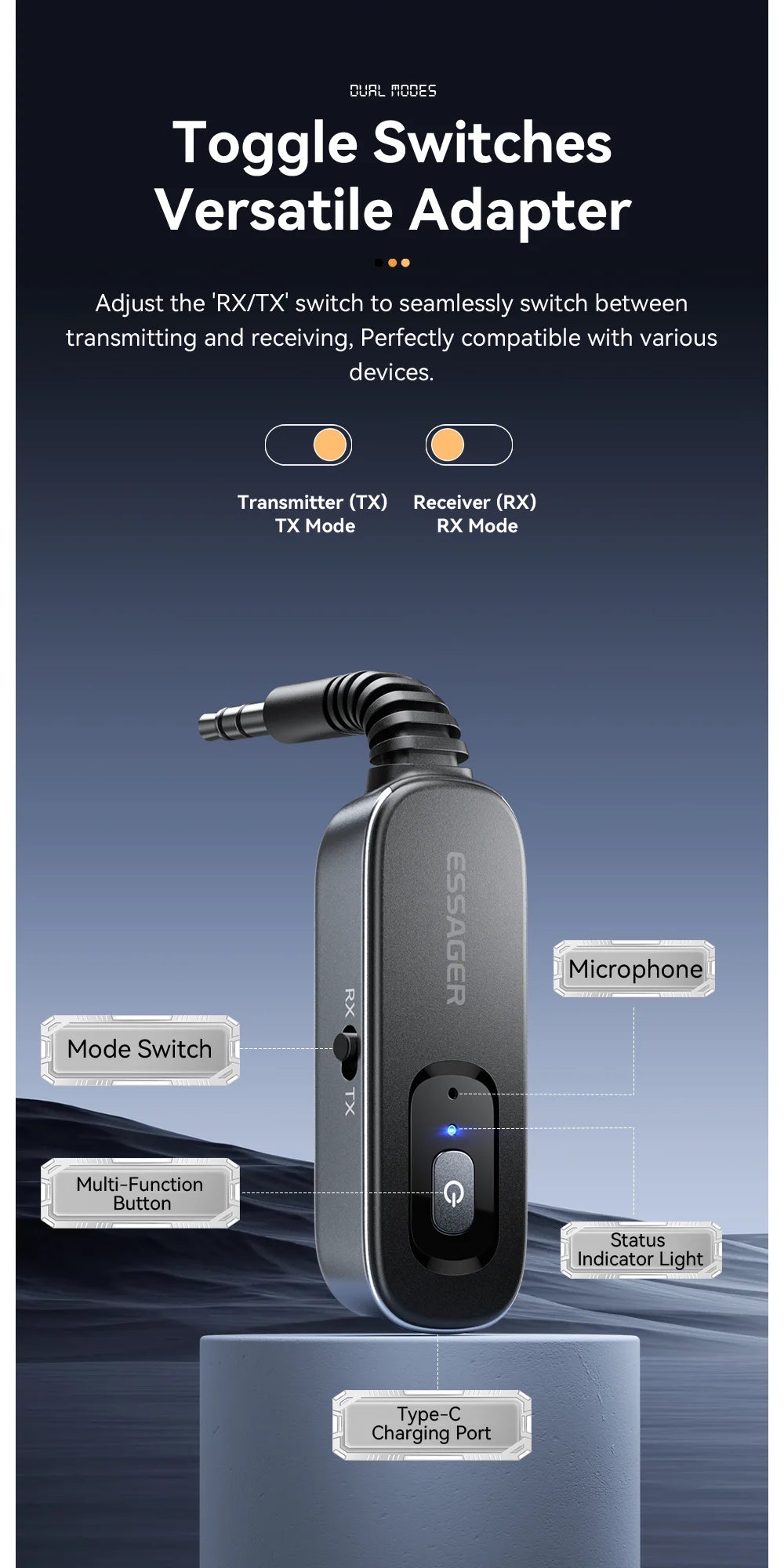 Essager 2-in-1 Bluetooth 5.1 Transmitter & Receiver for TV, Car & Audio