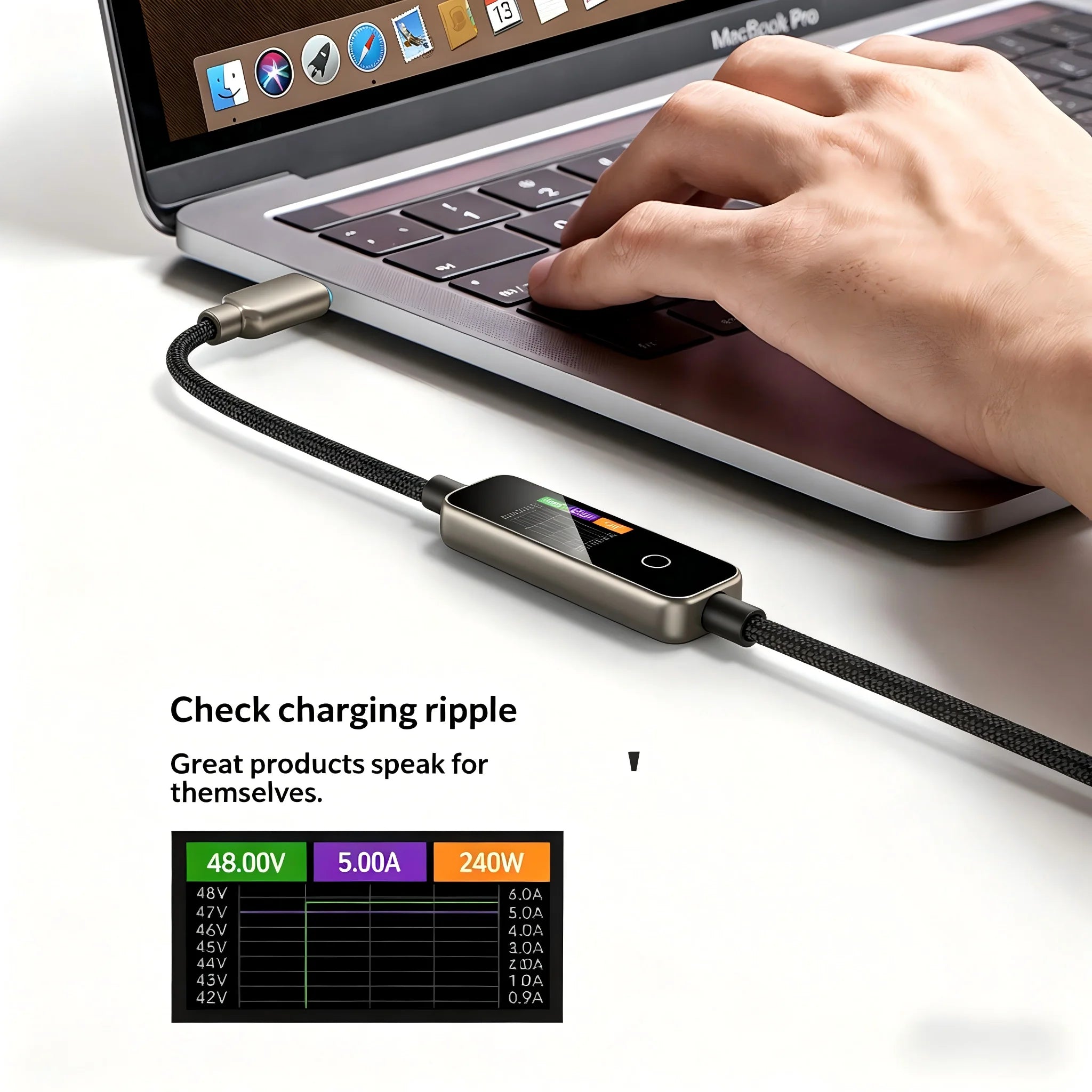 240W USB-C Fast Charging Cable with Real-Time LED Power Display - 4