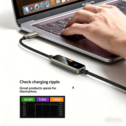 240W USB-C Fast Charging Cable with Real-Time LED Power Display