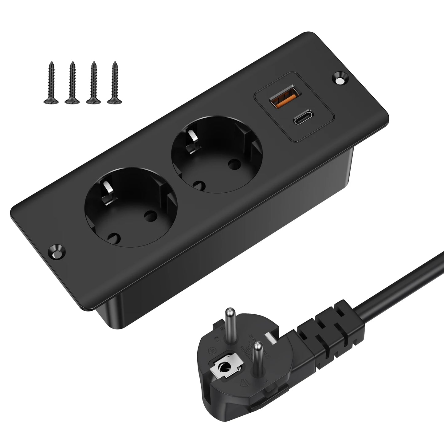 German Standard Dual Socket with PD 20W USB-C & 2.4A USB Fast Charging