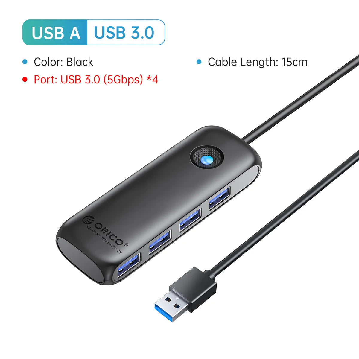 4-Port USB 3.0 Hub High-Speed Data Splitter & Multi-Device Extender - 20