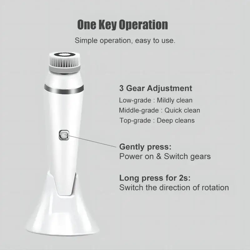 4-in-1 Electric Facial Cleansing Brush - Waterproof Rechargeable Skin Spa Kit - 10