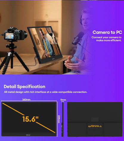 15.6" Full HD 1080P Portable Monitor - Slim IPS Display for Laptop & Gaming