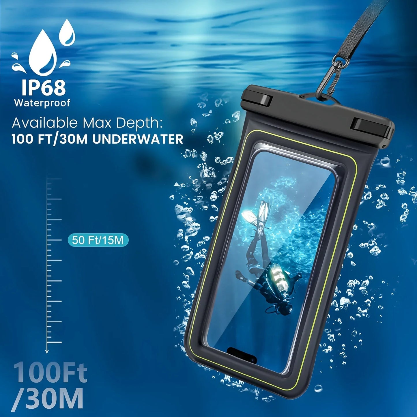 IP68 Floating Waterproof Phone Pouch for Swimming & Beach (Fits up to 6.8")
