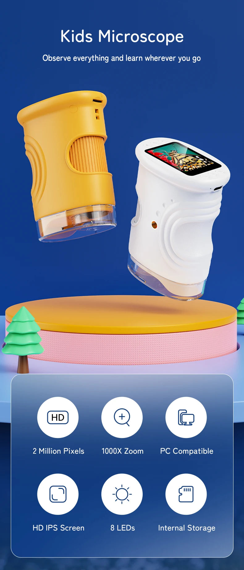 Portable Handheld Digital Microscope for Kids with HD IPS Screen - 7