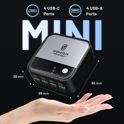 100W GaN 8-Port Desktop USB Charger with LED Digital Display & Lighting
