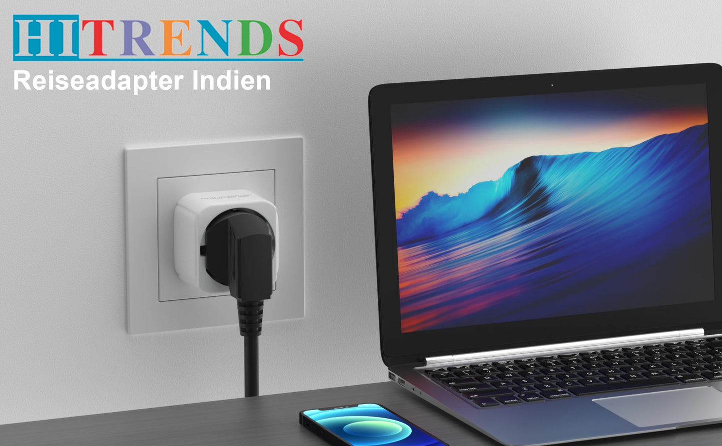 EU to India Plug Adapter - 2-Pin to 3-Pin Travel Power Converter
