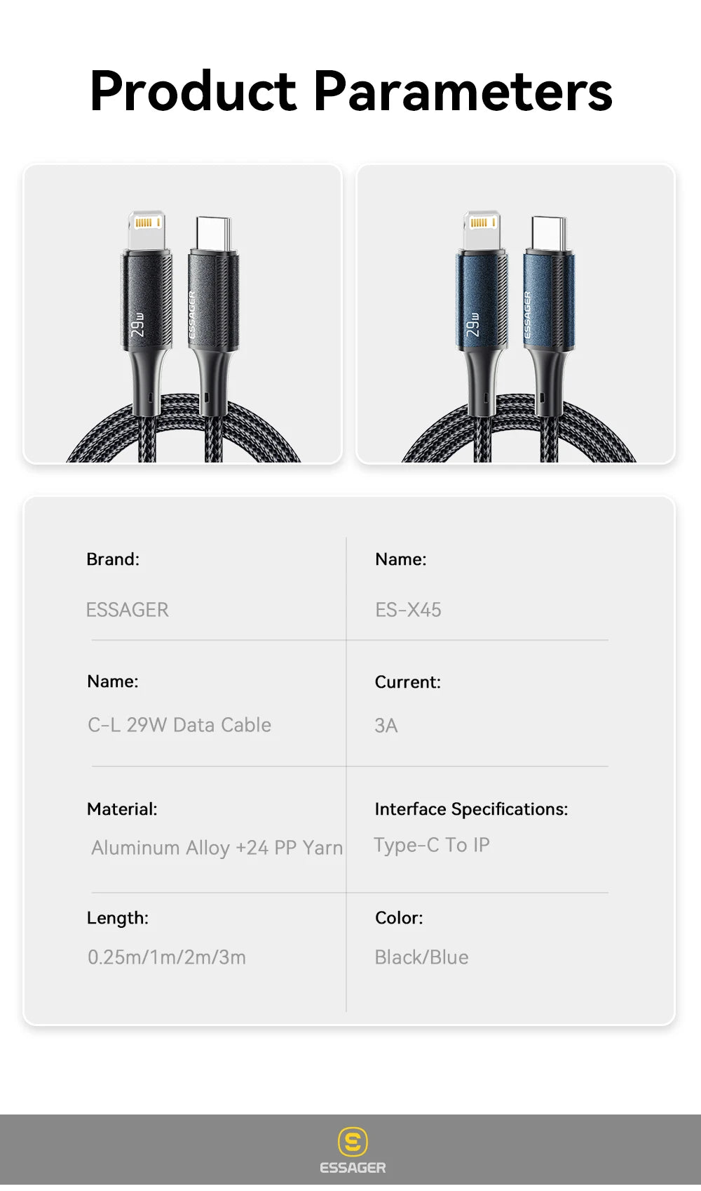 29W PD Fast Charging USB-C to Lightning Cable for iPhone & iPad - 24
